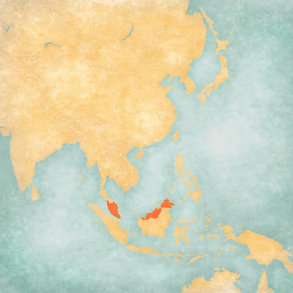 Malaysia Map East Southeast Asia Soft Grunge Vintage Style Old — Stock Photo, Image