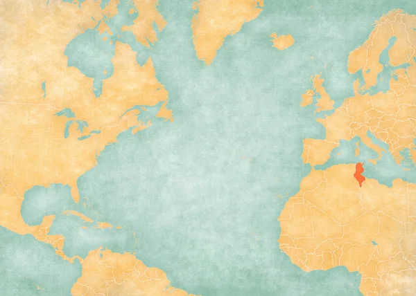 Mapa severoatlantického oceánu-Tunisko — Stock fotografie