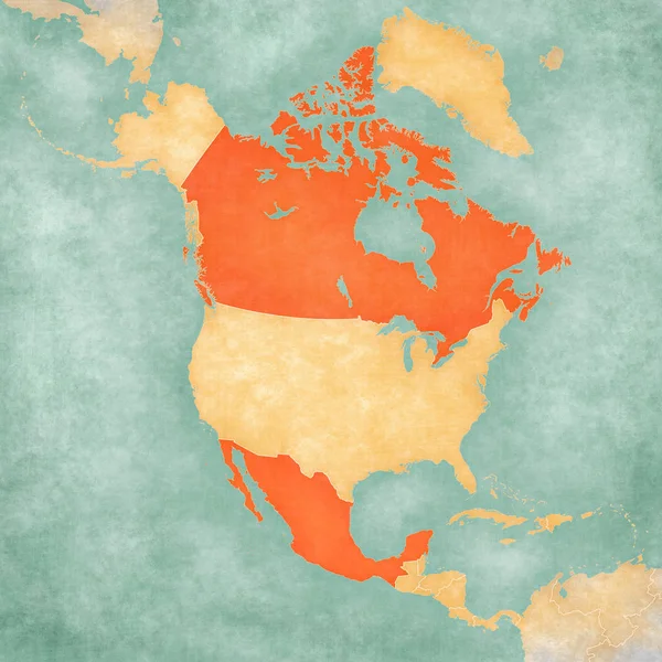 Mapa Severní Ameriky-Kanada a Mexiko — Stock fotografie