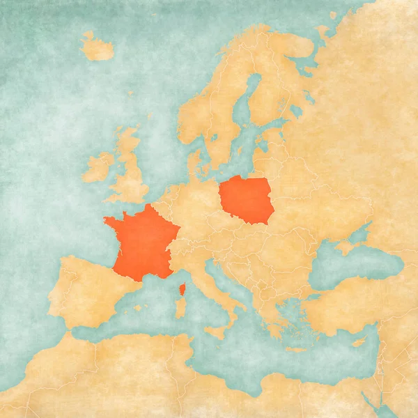 Európa Térkép-Franciaország és Lengyelország — Stock Fotó