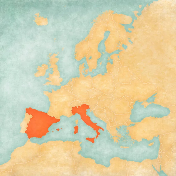 Карта Європи-Італія та Іспанія — стокове фото