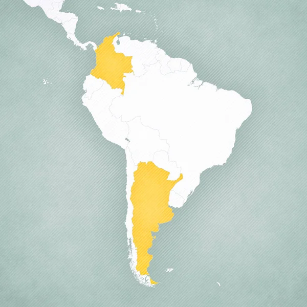 แผนที่ของอเมริกาใต้ - โคลัมเบียและอาร์เจนตินา — ภาพถ่ายสต็อก