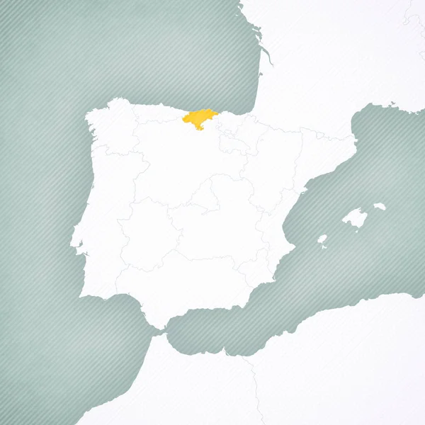 Kantábrie Mapě Pyrenejského Poloostrova Jemně Pruhovaným Vinobraním — Stock fotografie