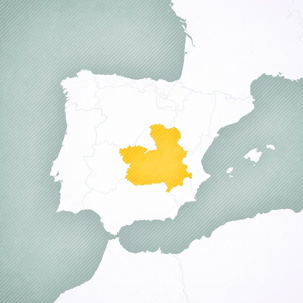 Castilla Mancha Mapě Pyrenejského Poloostrova Jemně Pruhovaným Vinobraním — Stock fotografie