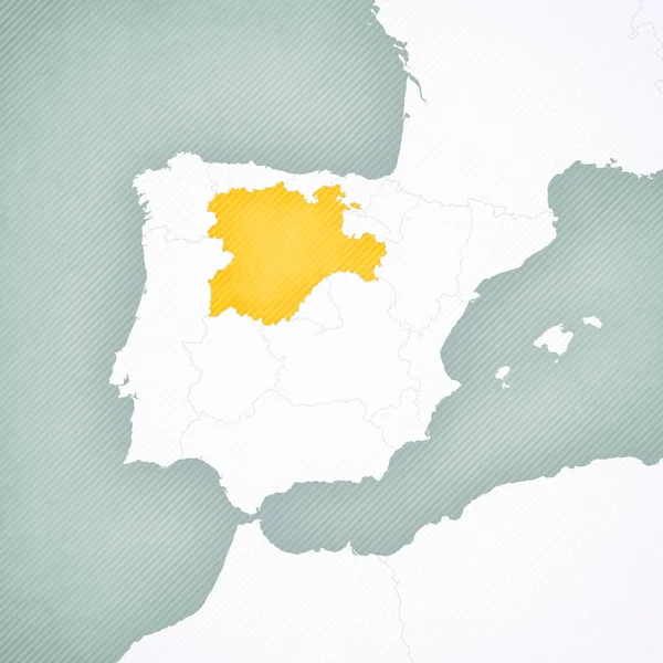 Kastilie Leon Mapě Pyrenejského Poloostrova Jemně Pruhovaným Vinobraním — Stock fotografie