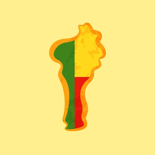Benin Zászlóval Színezett Térképe Arany Vonallal Grunge Vintage Stílusban — Stock Vector