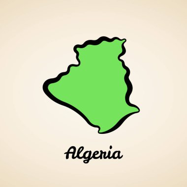 Siyah çizgili yeşil Cezayir haritası.