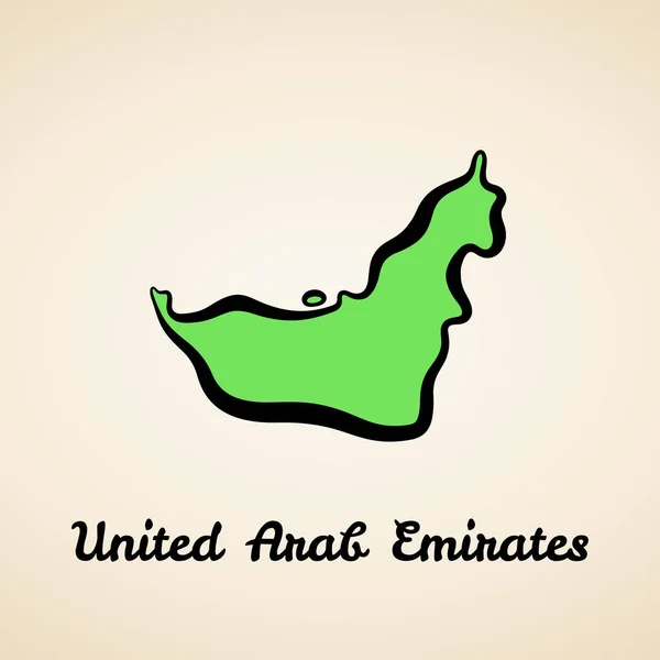 Mapa Verde Simplificado Emiratos Árabes Unidos Con Contorno Negro — Archivo Imágenes Vectoriales