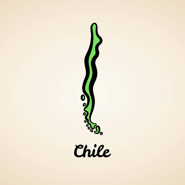 Mapa Simplificado Verde Chile Com Contorno Preto —  Vetores de Stock