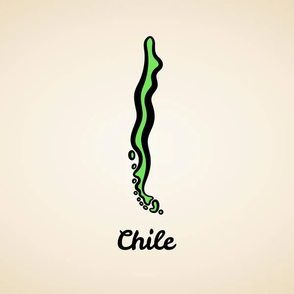 Mapa Verde Simplificado Chile Con Contorno Negro — Vector de stock