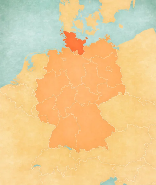 Schleswig Holstein Map Germany Tan Color Soft Grunge Vintage Style — Stock Photo, Image