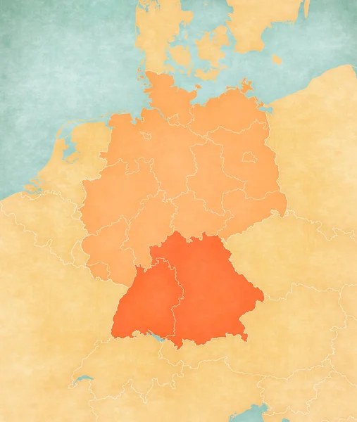 Bavaria Baden Wurttemberg Mapa Alemania Color Tostado Grunge Suave Estilo — Foto de Stock