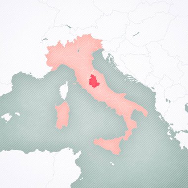 İtalya haritasında, yumuşak çizgili vintage arka planı olan Umbria. 