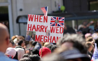 windsor, Uk, 5/19/2018 : crowd scenes after wedding of Meghan Markle and Prince Harry so many people  at Windsor castle stock, photo, photograph, image, picture,
