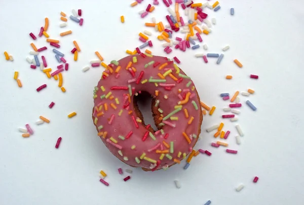 Donut Donuts Hagelslag Donuts Roze Lichte Suiker Strengen Achtergrond 100S — Stockfoto