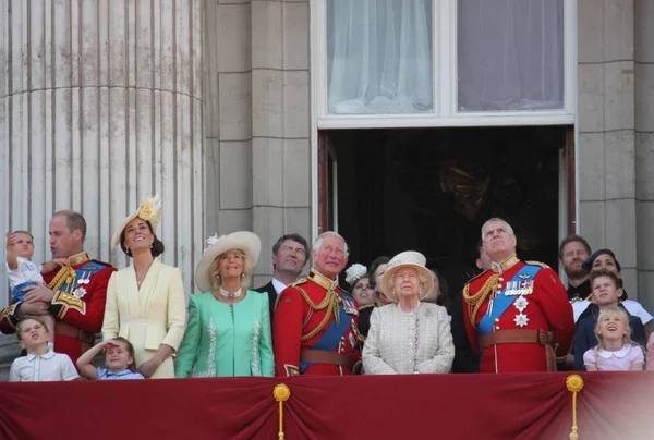 英国女王伊丽莎白伦敦 Ukuk 2019年6月 马克王子哈里 米德尔顿和路易斯公主夏洛特部队颜色皇家家族白金汉宫股票新闻照片 — 图库照片
