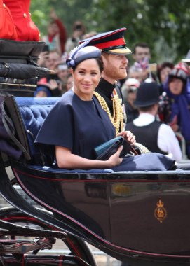 Meghan Markle & Prince Harry stock, London uk,  8 June 2019- Meghan Markle Prince Harry Kate Middleton Camilla Parker Bowles,  Trooping the colour Royal Family at Buckingham Palace stock Press photo photograph.  clipart