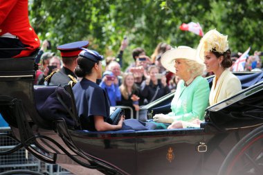 Meghan Markle & Prince Harry stock, London uk,  8 June 2019- Meghan Markle Prince Harry 1st outing since baby.  with Kate Middleton and Camilla Parker BowlesTrooping the colour Royal Family Buckingham Palace Press stock, photo, photograph, image, clipart
