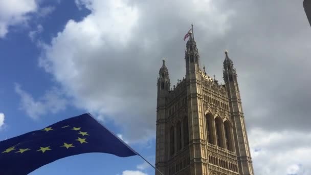 London Storbritannien Sep 2019 Brexit Demonstranter Utanför Houses Parliament Kamerateam — Stockvideo