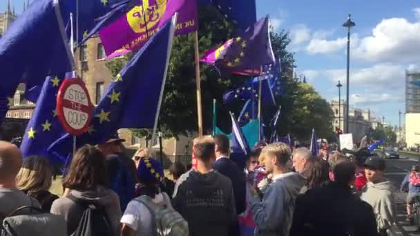 Londyn Wielka Brytania Września 2019 Protestujący Przeciwko Brexitowi Przed Izbami — Wideo stockowe