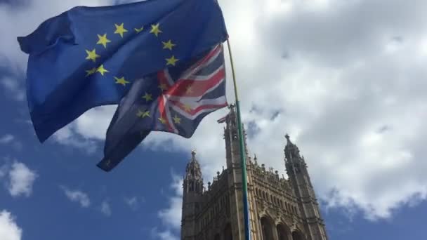 Londen September 2019 Brexit Demonstranten Buiten Parlementsgebouwen Cameraploegen Europese Unie — Stockvideo