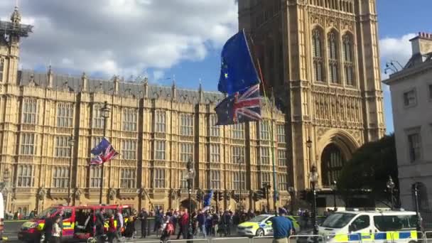 London Storbritannien Sep 2019 Brexit Demonstranter Utanför Houses Parliament Kamerateam — Stockvideo