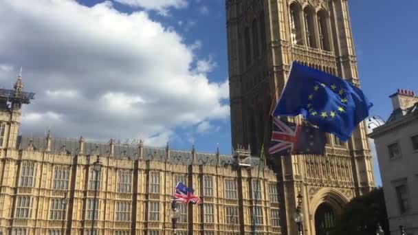 Londra Eylül 2019 Parlamento Binaları Kamera Ekipleri Avrupa Sendikası Bayrakları — Stok video