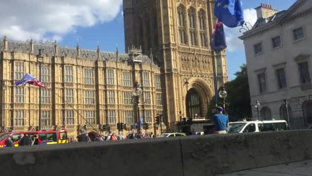 London Storbritannien Sep 2019 Brexit Demonstranter Utanför Houses Parliament Kamerateam — Stockvideo