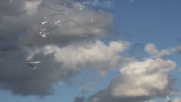 Burbujas Burbuja Flotante Jabón Deriva Cielo Azul Con Nubes Archivo — Vídeo de stock