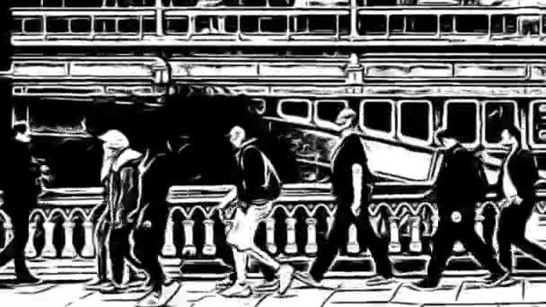 Forensen Mensen Lopen Stedelijke Stad Achtergrond Stripverhaal Stijl Animatie Beelden — Stockvideo