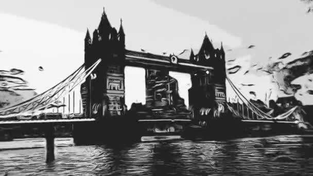 Tower Bridge Zlaté Hodině Říčními Světly Temže Odrážejícími Řece Slavnou — Stock video