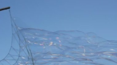 Kabarcık yüzen arkaplan sabun köpüğü. Yüzen baloncuk. Mavi gökyüzünde yüzen sabun.