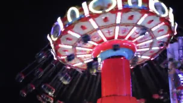 Swing Ride Funfair Fairground Ride Carrousel Merry Copy Space Night — Video
