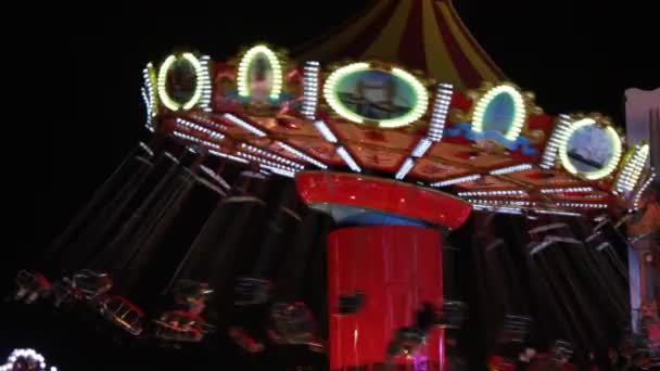 Swing Ride Funfair Fairground Ride Carrousel Merry Copy Space Night — Video