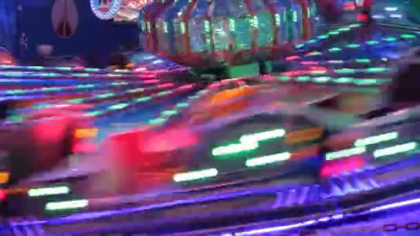 Waltzer Disco Lights Funfair Fairground Ride Synthwave Retrowave Rainbow Bokeh — Video Stock