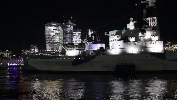 London Aug 2019 London City Cityscape Skyline Och Hms Belfast — Stockvideo