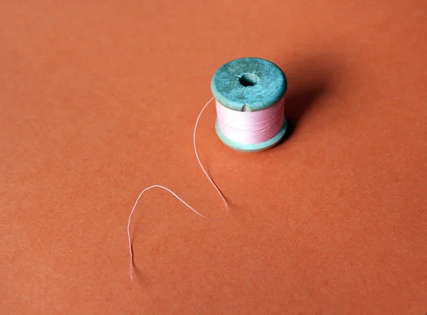 Cotton Thread Reels Bobbin Spool Pink Blue Bright Background Copy — Stock Photo, Image