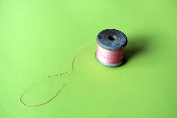 Cotton Thread Reels Bobbin Spool Pink Blue Bright Background Copy — Stock Photo, Image