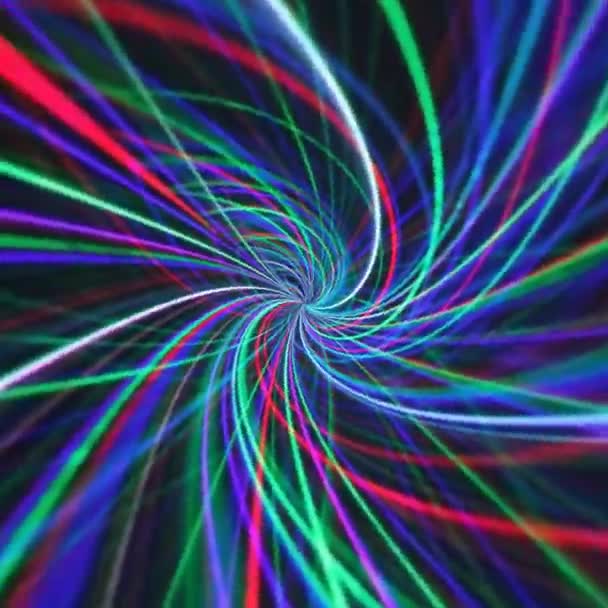 Анимация Лазерных Лучей Психоделическими Спиральными Крутящимися Цветами Синего Фиолетового Зеленого — стоковое видео