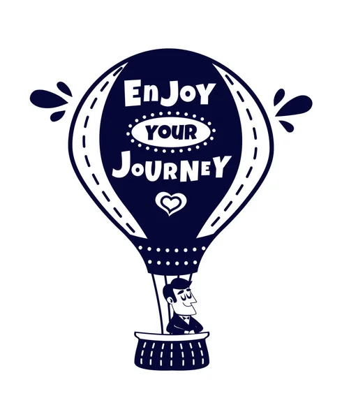 Seyahat etmek simge. Mutlu bir adam tarafından sıcak hava balonu seyahat. Vektör çizim retro karikatür tarzı t shirt, posterler, kartları, afiş için