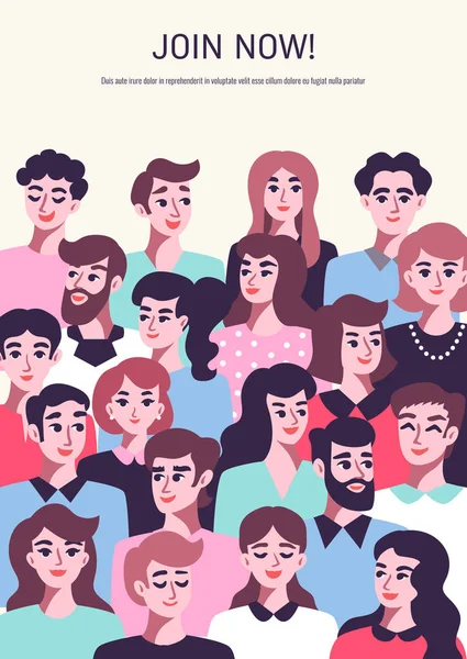 İnsanlar iletişim kavramı ve erkek avatarları ile. İş takım posteri