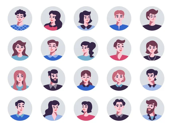 Conjunto de hombres y mujeres avatar iconos positivos. Ilustración vectorial de personajes de personas de diseño plano — Archivo Imágenes Vectoriales
