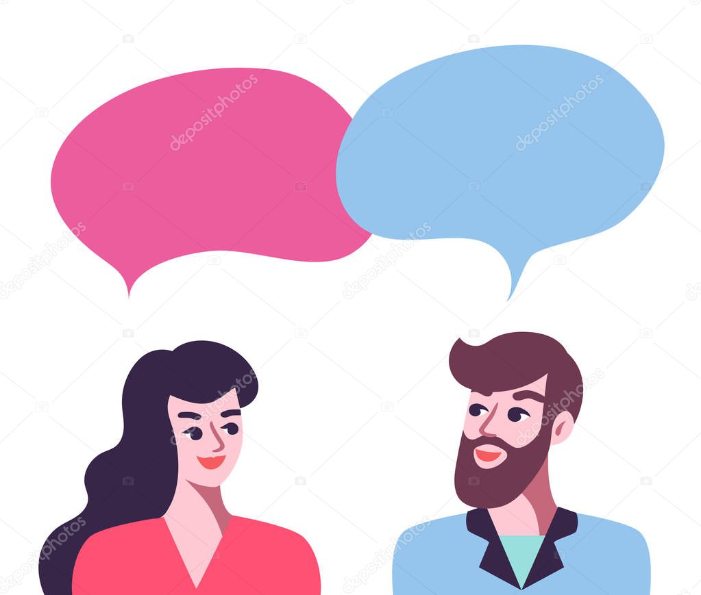 Man and woman talking poster. Talk of couple or friends