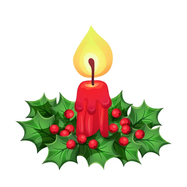 Diğer dekoratif öğeler tasarım a mutlu yeni yıl için Noel mumla ve neşeli Noel tebrik kartı. Vektör çizim. Retro karikatür tarzı