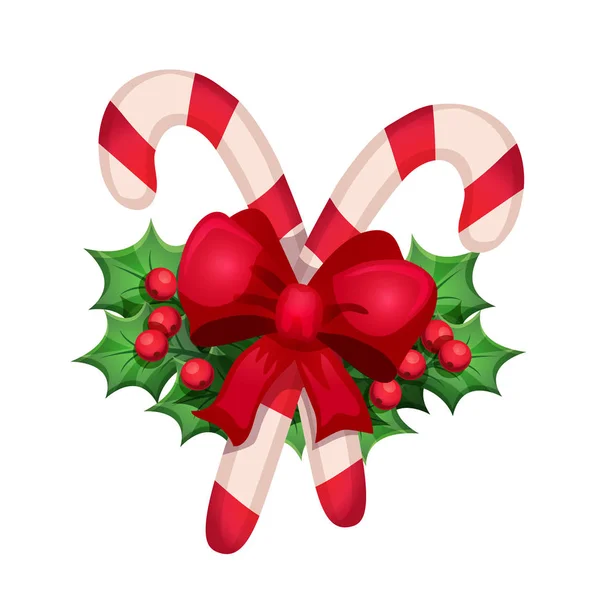 Noel şeker kamışı ile diğer dekoratif öğeler için tasarım bir Happy New Year ve neşeli Noel tebrik kartı. Vektör çizim. Retro karikatür tarzı