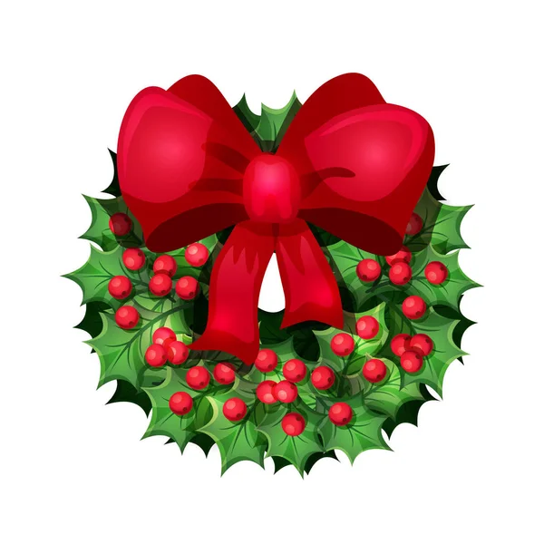 Diğer dekoratif öğeler için tasarım bir Happy New Year ve neşeli Noel tebrik kartı ile Noel çelenk. Vektör çizim. Retro karikatür tarzı