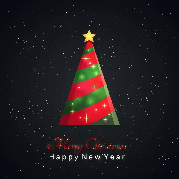 Siyah arka plan üzerinde Noel ağacı. Kavramı bir tebrik kartı tasarım, poster, afiş için mutlu Noeller ve mutlu yeni yıl metin ile