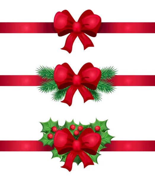 Weihnachten rotes Band und Schleifendekoration auf weißem Hintergrund. Vektordesign. Cartoon-Stil lizenzfreie Stockillustrationen