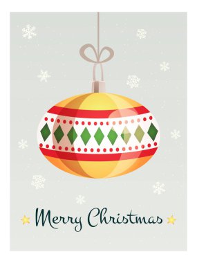 Bir güzel Noel oyuncak ve Merry Christmas metin tebrik kartı. Vektör çizim. Retro karikatür tarzı