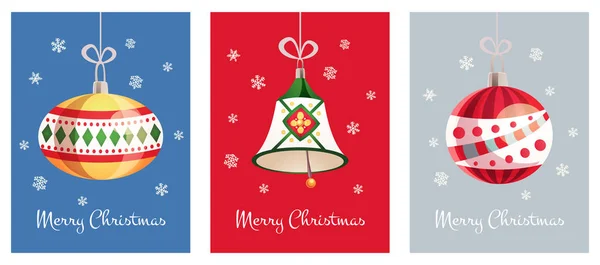 Tebrik kartları ile bir güzel Noel oyuncaklar ve Merry Christmas metin. Vektör çizim. Retro karikatür tarzı